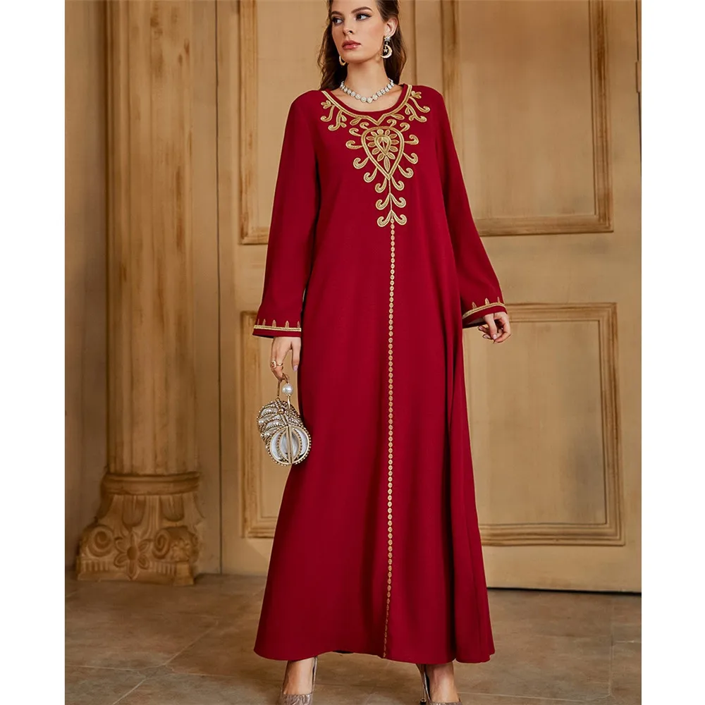 

Платье-макси в мусульманском винтажном стиле, с вышивкой, с бронзовым принтом, абайя, Арабская, Ближний Восток, в этническом стиле, весна-лет...