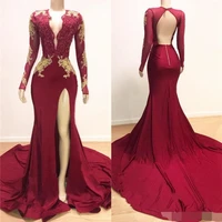 sparkling burgundy lace evening dress 2019 prom dresses high side split robe de soiree middle east keyhole back formal dress