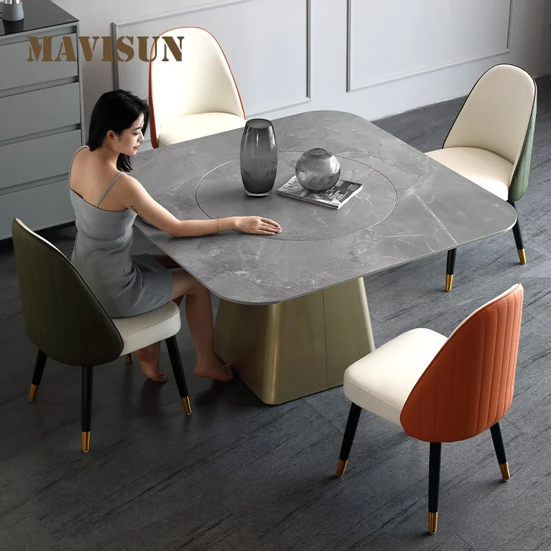 

Comfortable Steel Table Simple Small Apartment Household Square Minimalist Grey Marble Top Golden Kitchen Table Dining Room Sets