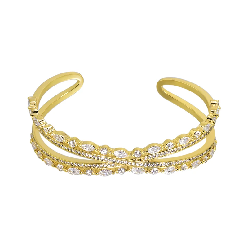 

Gold Color Statement Fashion Bangles for Women Fashion Crystal Copper Metal Wedding Cuff Bracelet Luxury Brand Jewelry Bijoux
