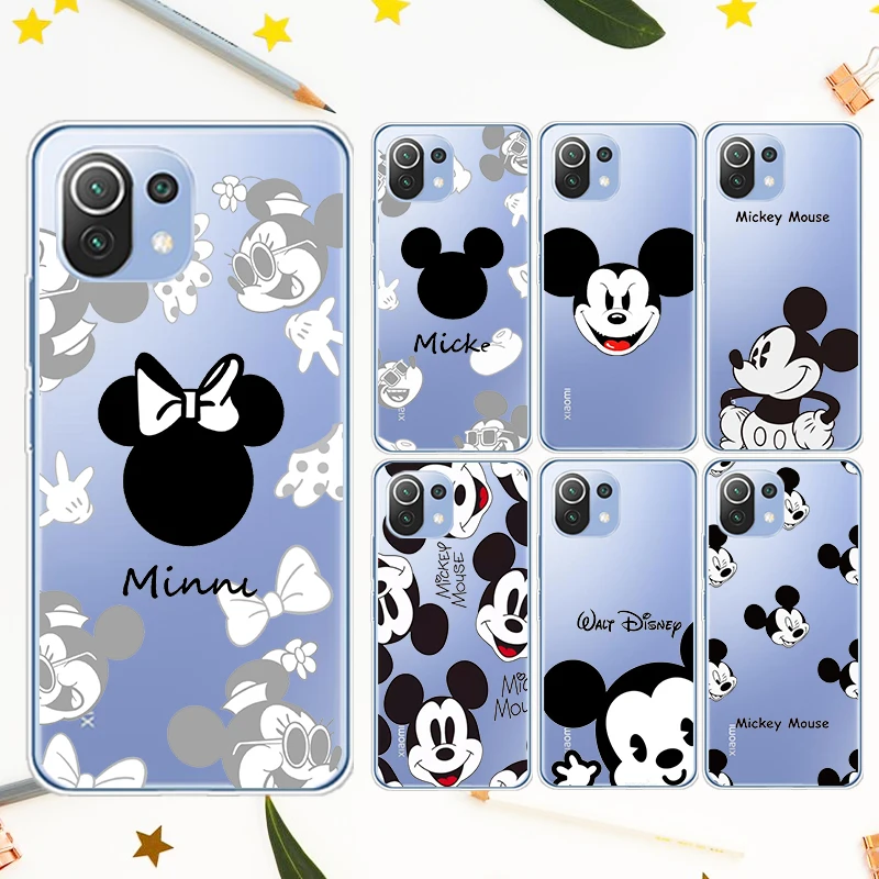 

Black White Mickey Disney For Xiaomi Civi Mi Poco X3 NFC F3 GT M4 M3 M2 X2 F2 Pro C3 F1 Soft TPU Transparent Phone Case Capa