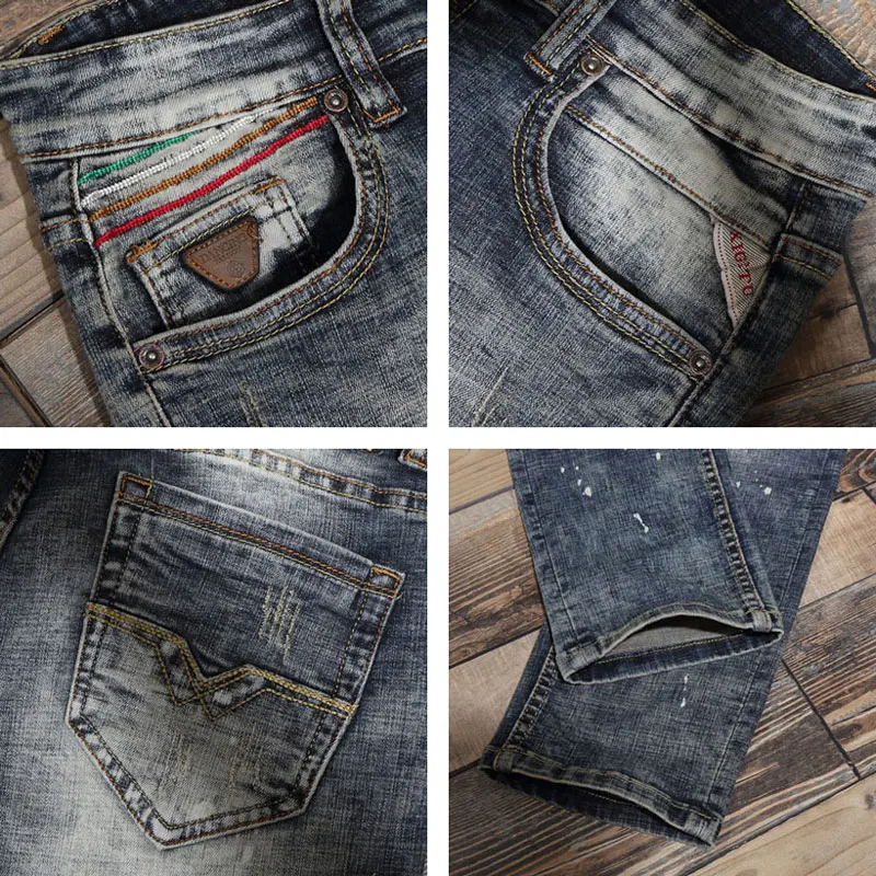 Итальянские модные мужские джинсы высокого качества в стиле ретро синие