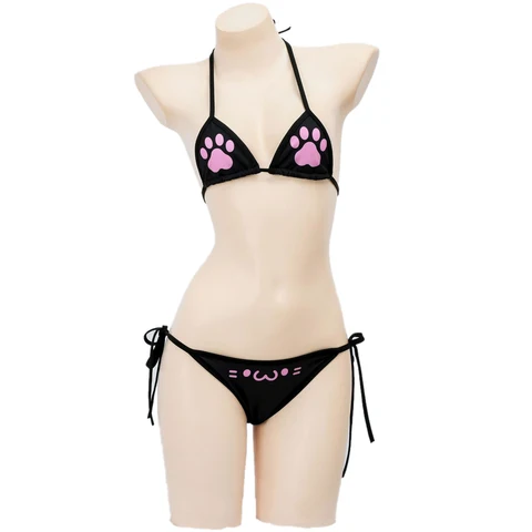 AniLV Anime Kawaii Girl Cute Cat Paw Bikini Swimsuit Women Claw Pattern Three Point  Underwear Set Costume Cosplay
