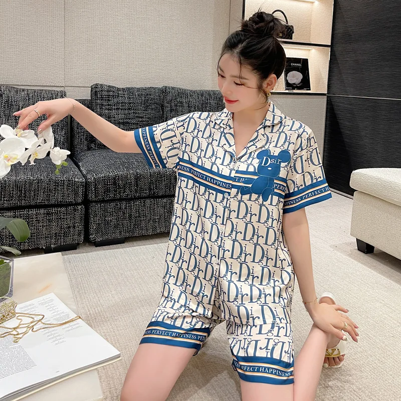 Couple Sleepwear Designer Luxury Pajamas For Men Silk Satin Women's Pajamas Nightwear Short Sleeve Shorts Suit Lover Pijamas