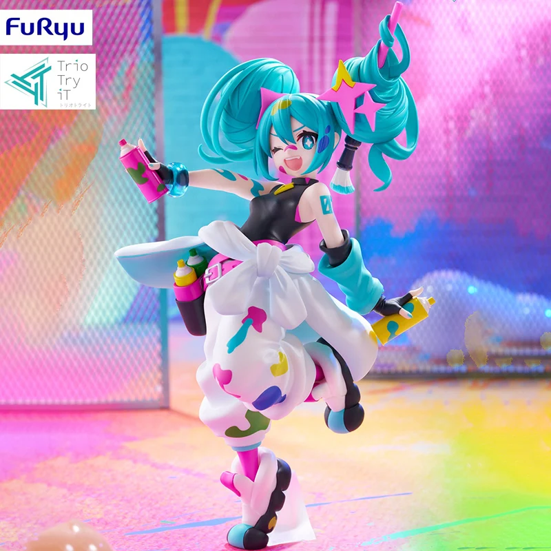 Фото В наличии FuRyu Trio-Try-iT Hatsune Miku ~Painting Girl Ver.~ ПВХ 19 см аниме фигурки модель коллекция игрушек №1