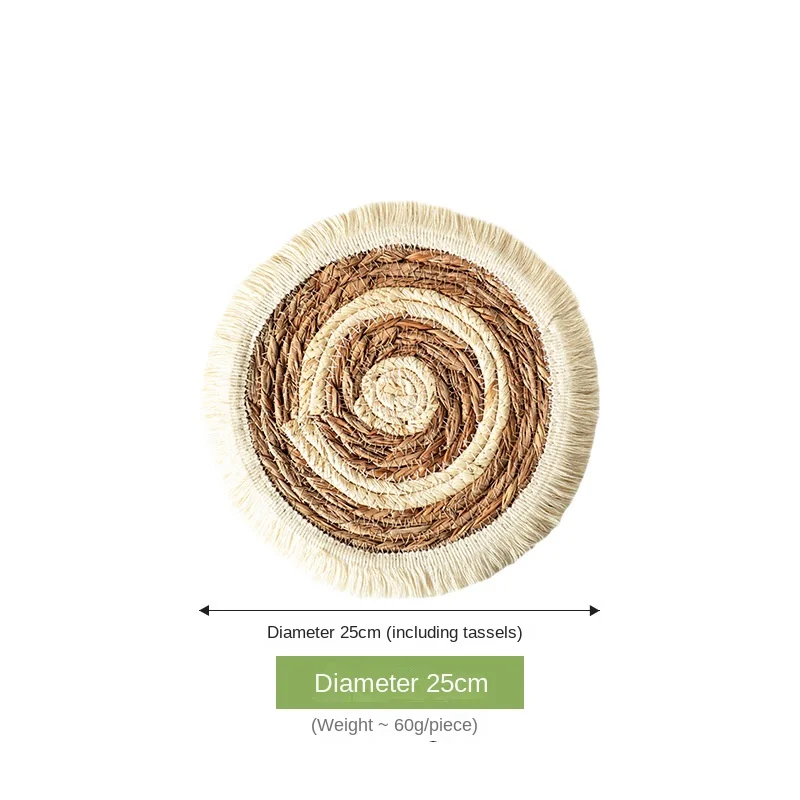 

Круглая плетенная подставка из кукурузной шелухи, тыквы и хлопка 25 см