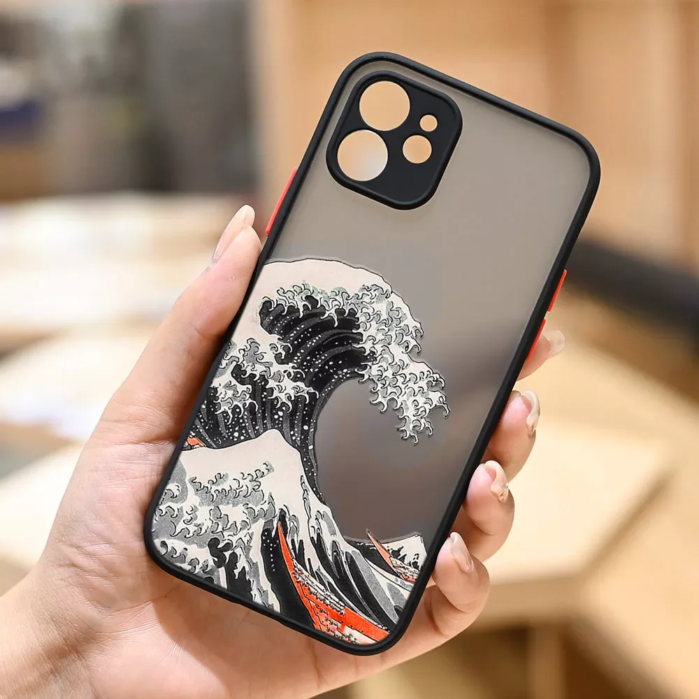 

Free Shipping For iPhone 13 12 11 Pro MAX XS X Mini XR 6S 7 8 Plus Shockproof Hard Matte Cover Fundas Great Blue Wave Clear Pho