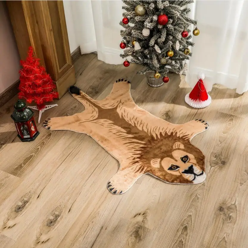 

Brown imitation lion pattern Rug faux skin leather NonSlip Antiskid Mat washable Animal print Carpet for living room bedroom