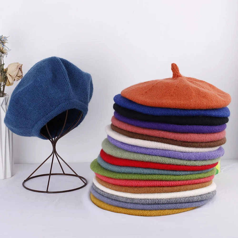 

2022 Women Berets French Artist Style Warm Winter Beanie Hat Retro Plain Beret Solid Color Elegant Lady All Matched Autumn Caps
