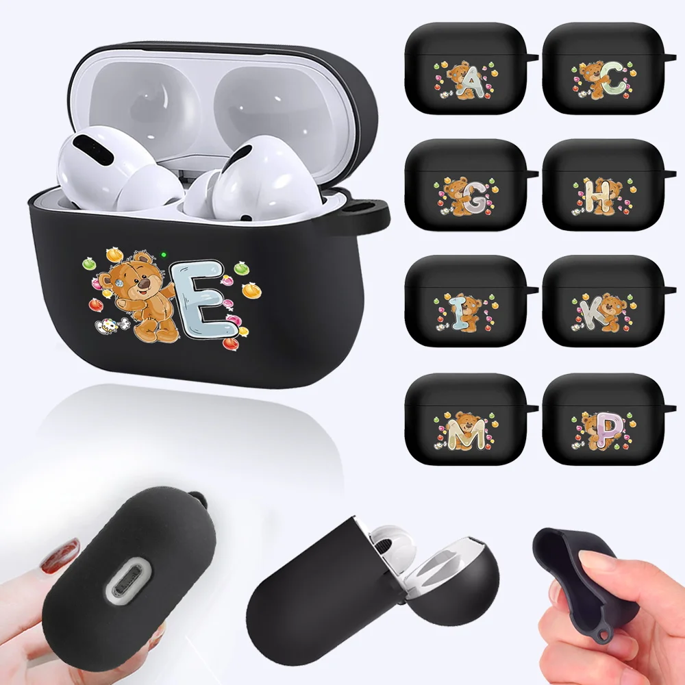 

For Apple AirPods Pro Soft Silicone Earphone Cases A2084 A2083 Bear Series Pattern Bluetooth Wireless Apple Headphone Black Case