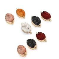 natural stone crystal egg shaped gemstone connector pendants for jewelry making diy necklace earring two hole charms accessories