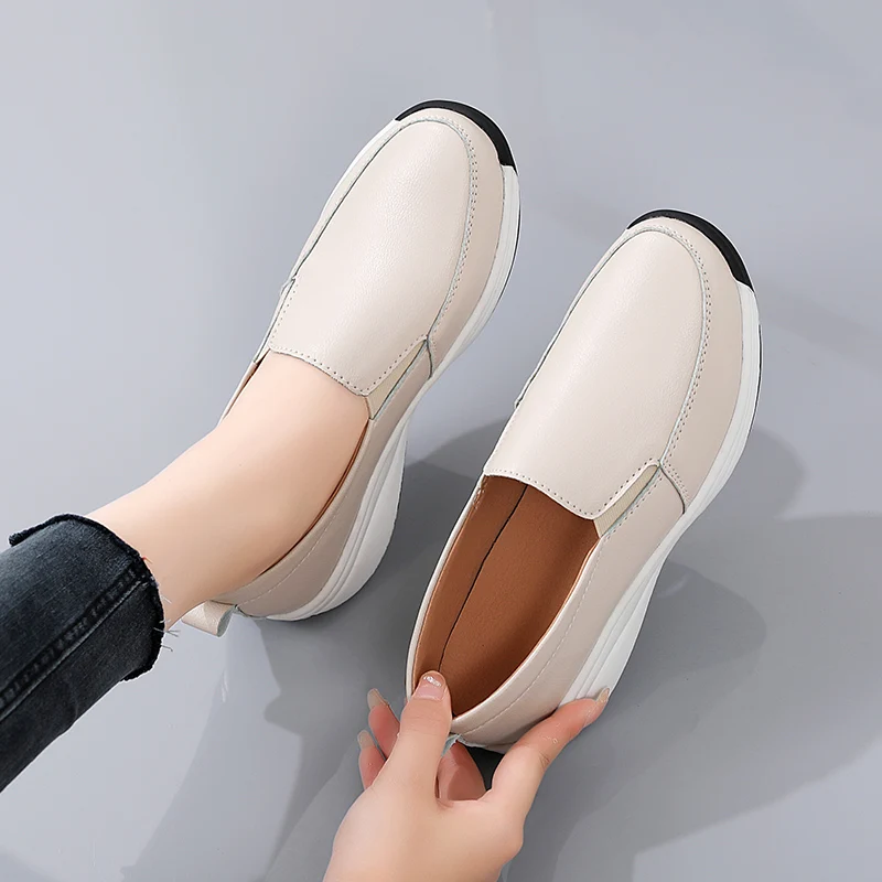 Summer Women Flats Genuine Leather Woman Casual Shoes Wedges Heeled Luxury Ladies Loafers Female Slip-on Shoes Tenis Moccasins