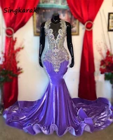 luxury sparkly mermaid prom dress 2022 for black girls sheer neck tassels bead rhinestone party dress evening gown robe de bal