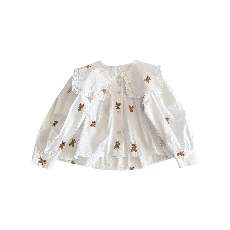 Freely Move Children Girl Baby Shirt Cartoon Blouse Long Sleeve Thin Clothes Girls New Arrival Ruffle Big Lapel Cotton Shirts