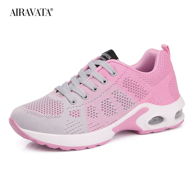 Women's Tennis Sneakers Light Breathable Air Cushion Mesh Casual Running Shoes Lace-up Wear-resisitan