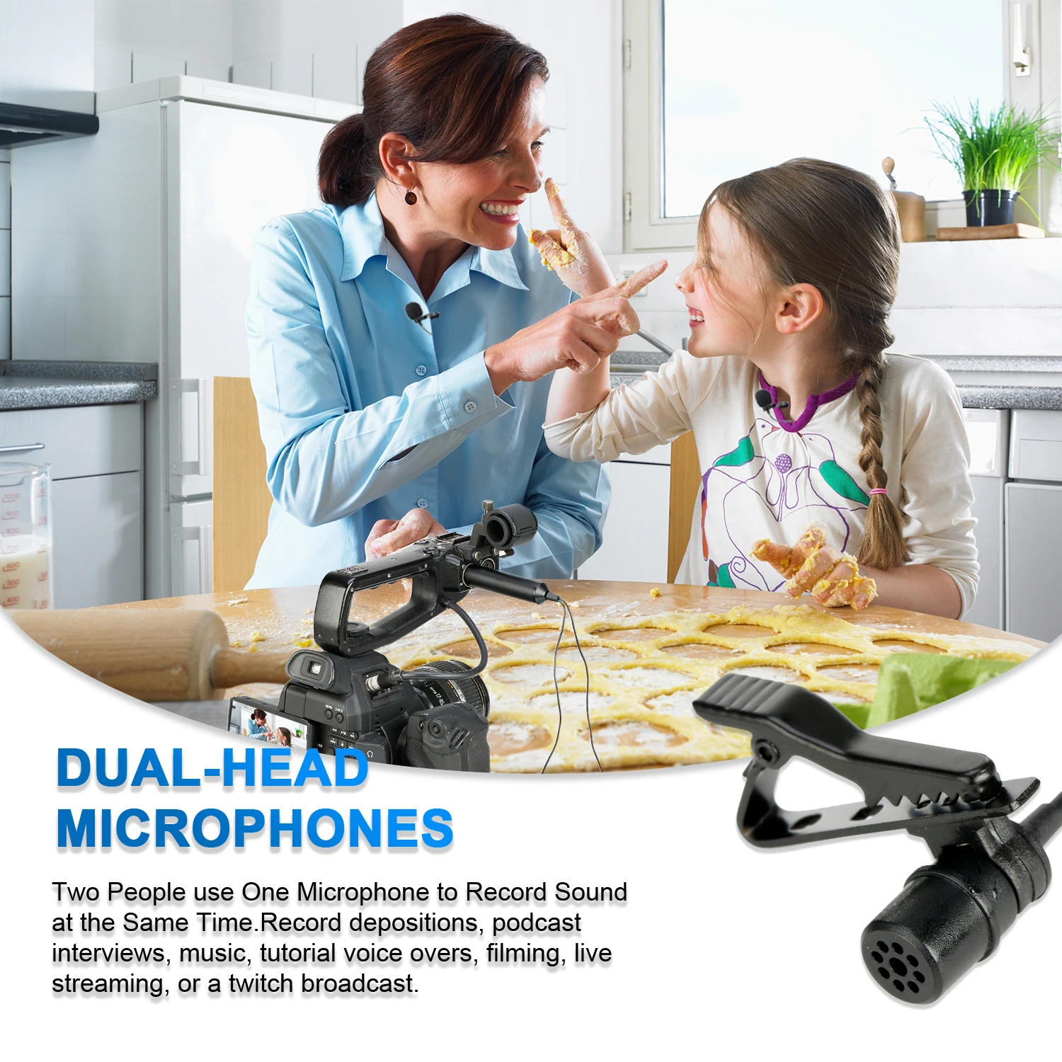 MOURIV CMX202 Dual Lavalier Cardioid Microphone Phantom Power Lapel Clip Compatible with Camera Camcorder ZOOM Tascam SONY |