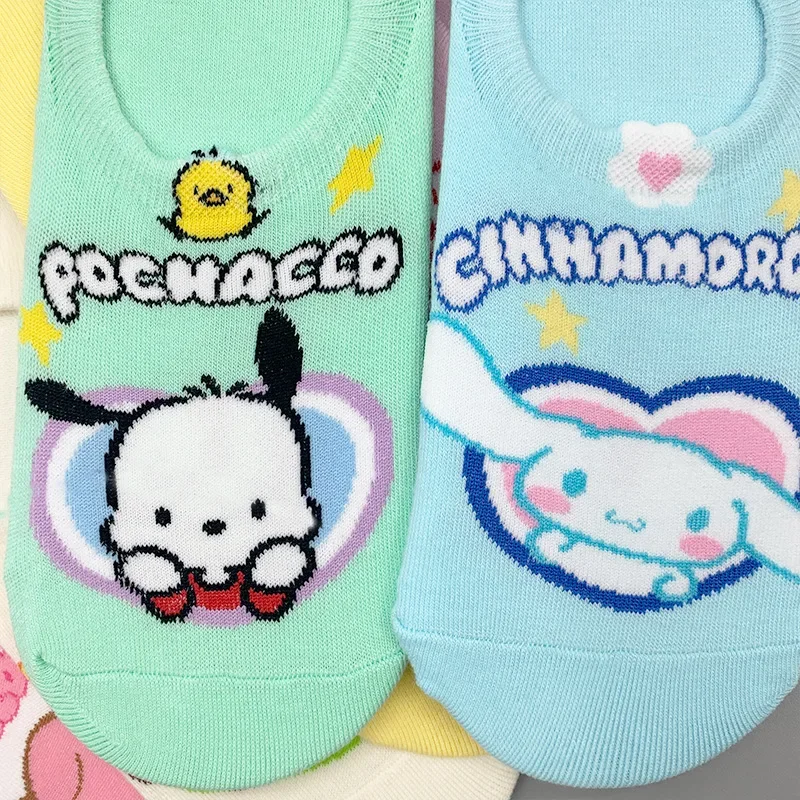 Носки-невидимки с рисунком аниме Sanrios Kawaii Cinnamoroll Kuromi Melody милые удобные дышащие