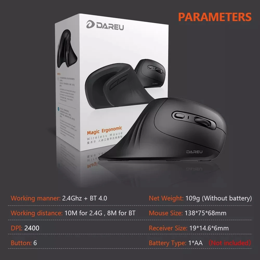 DAREU Bluetooth 2 4G Бесшумная беспроводная мышь Двухрежимная эргономичная игровая для