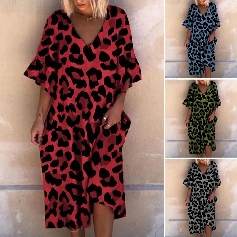 

Вечернее платье с большим подолом, Повседневное платье, свободное праздничное платье миди с леопардовым принтом