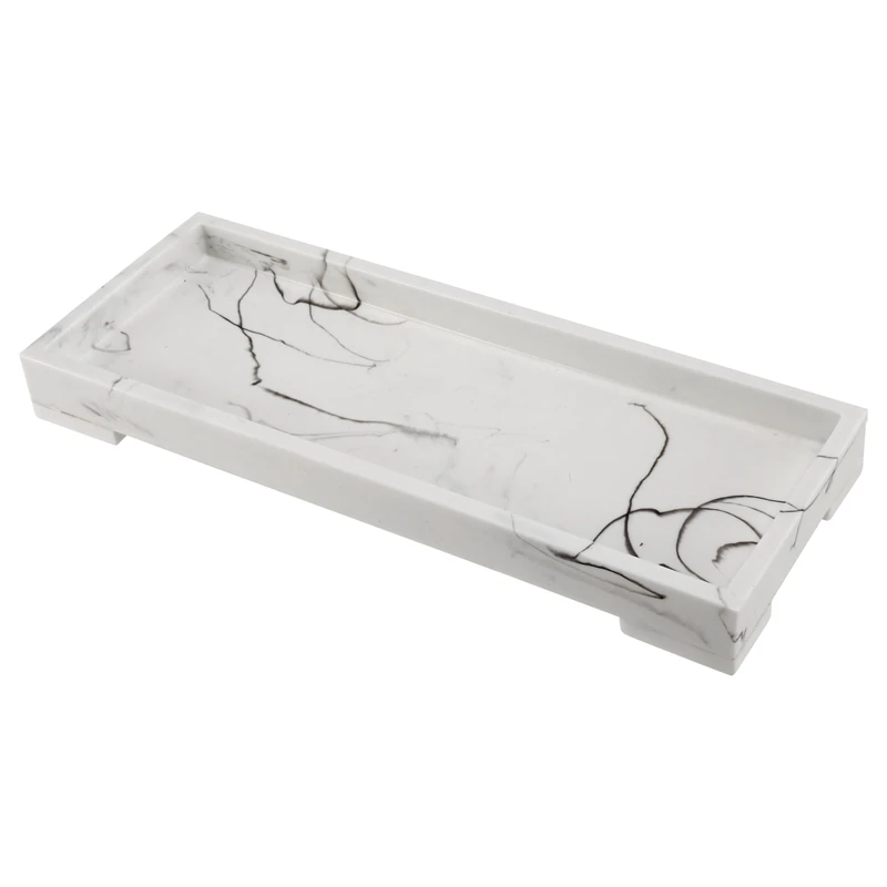 

BMDT-Bathroom Tray, Marble Pattern Sink Tray,Resin Vanity Tray For Vanity Essentials Soap Towel Toothbrush Toothpaste Or Other T