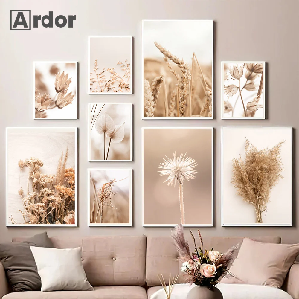 

Beige Plant Grass Leaf Wheat Dandelion Reed Wall Art Canvas Painting Flower Print Nordic Poster Wall Pictures Living Room Decor
