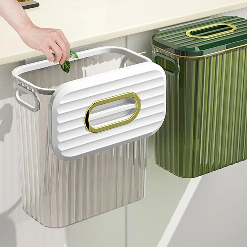 

Waste Bins Transparent Trash Can Hanging Trash can Kitchen Trash Can Press Style Bathroom Living Room Large PET Trash Bin
