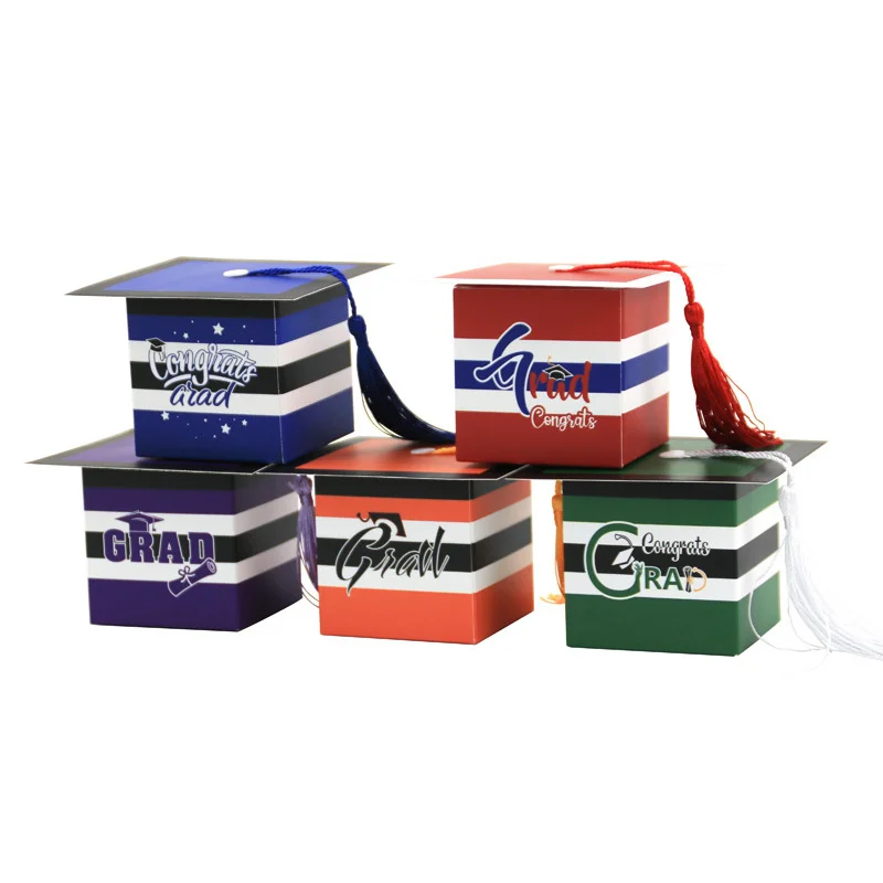 

50Pcs/Lot Graduation Hat Box Celebration Party Package Gift Favor Striped Bachelor Hats Doctor Candy Boxes Decoration Chocolate