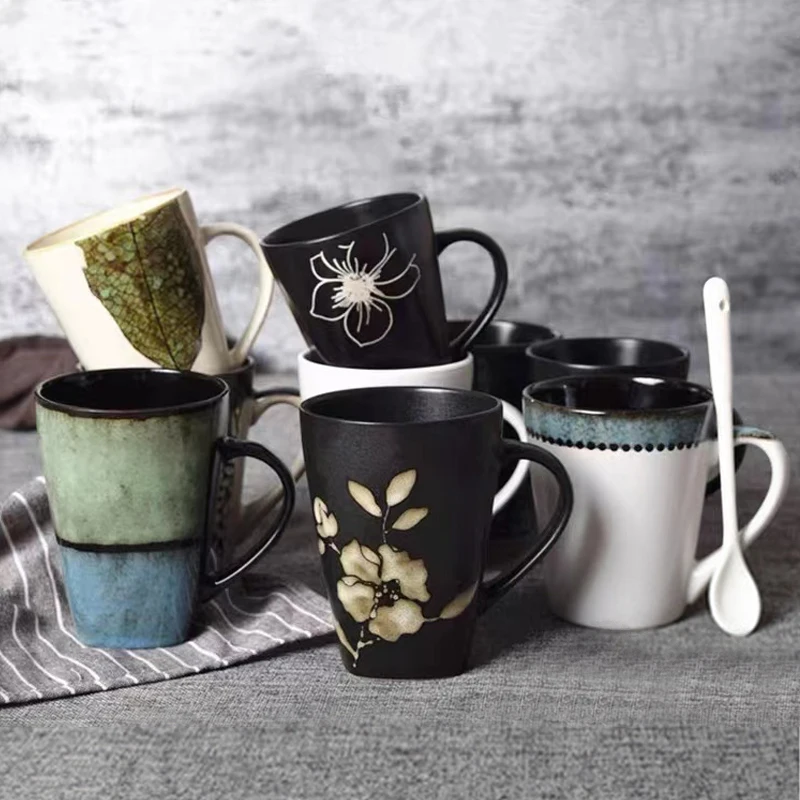 

European Retro Hand-painted Ceramic Mug Creative Color Lovers Cup Office Classic Large Capacity Coffee Mug