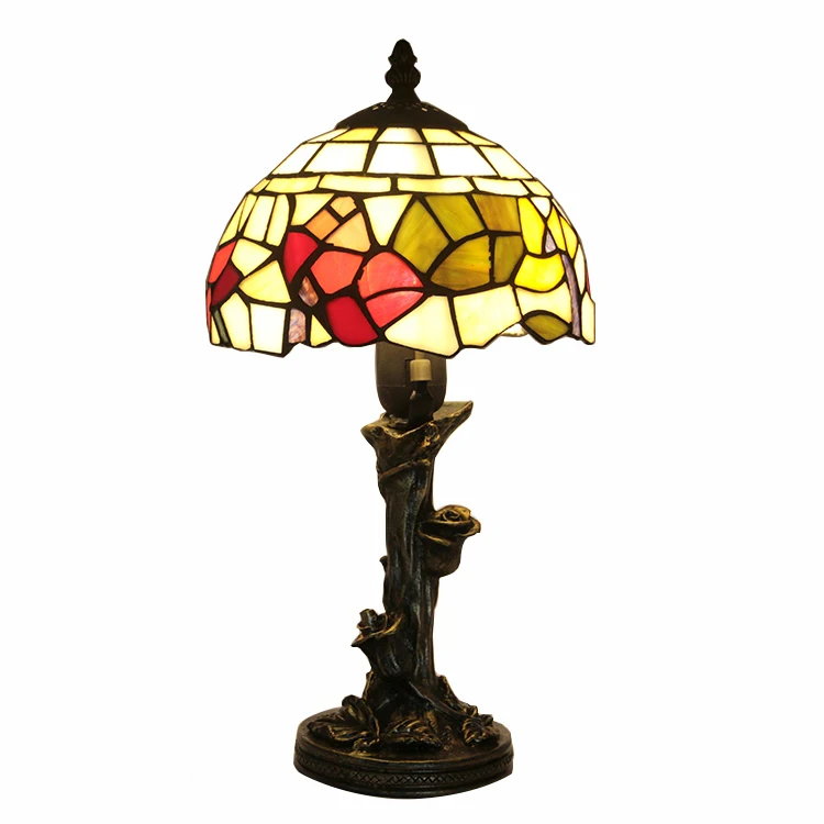 

LongHuiJing 8-inch Tiffany Style Floral Pattern Stained Glass Table Lamp