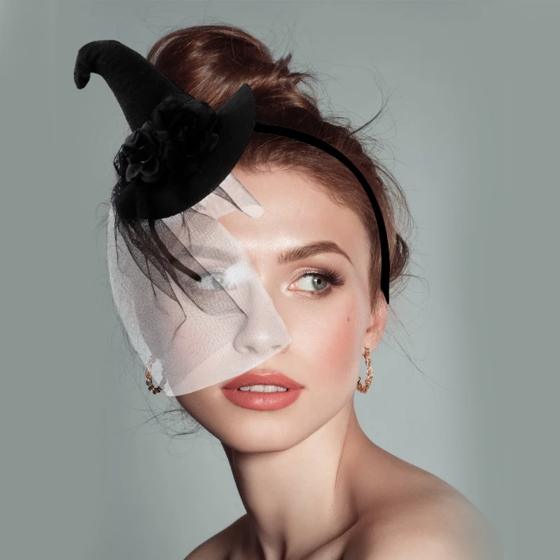 

Хэллоуин прямая трансляция шляпа ведьмы и пряжа вуаль обруч для волос девушки макияж повязка на голову Прямая поставка