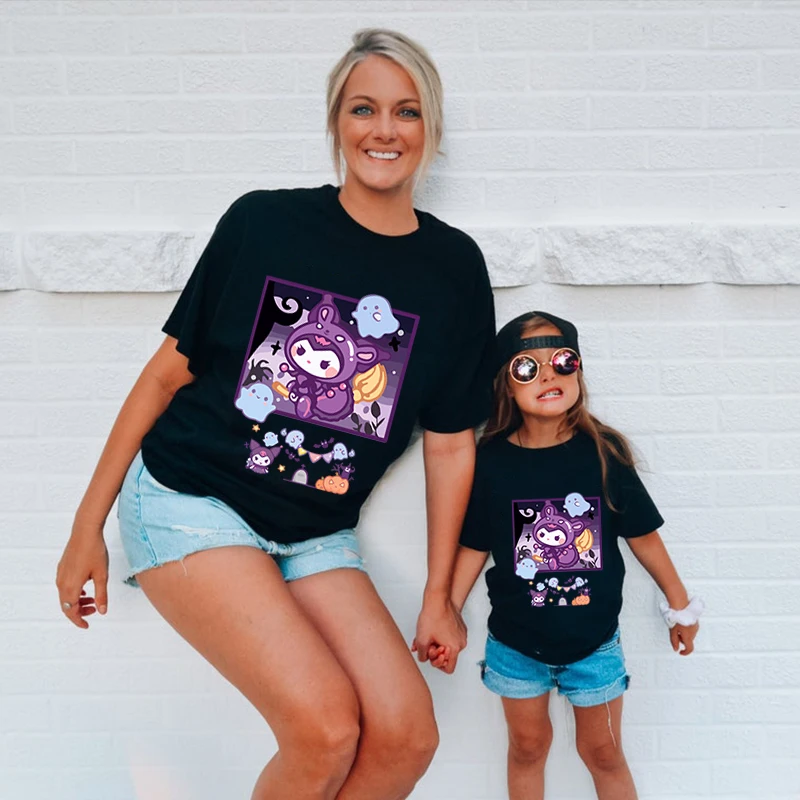 Футболка Sanrio Kuromi одинаковые наряды для семьи повседневные топы с коротким