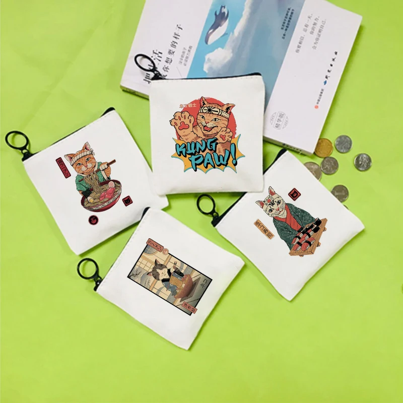 

Samurai Cat Cute Girl Kids Coin Purses Holder Kawaii Women Mini Change Wallets Money Bag Children Zipper Pouch Gift Cute Purse