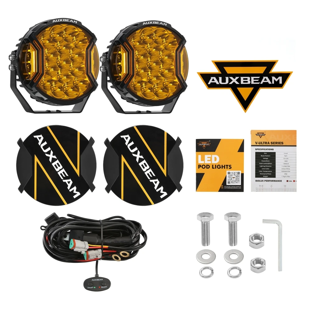 

AUXBEAM V-ULTRA SERIES 7-дюймовые круглые светодиодные фары дальнего света Янтарный DRL дневные ходовые огни 226 Вт Hyper Spot Beam Белые прожекторы Pod
