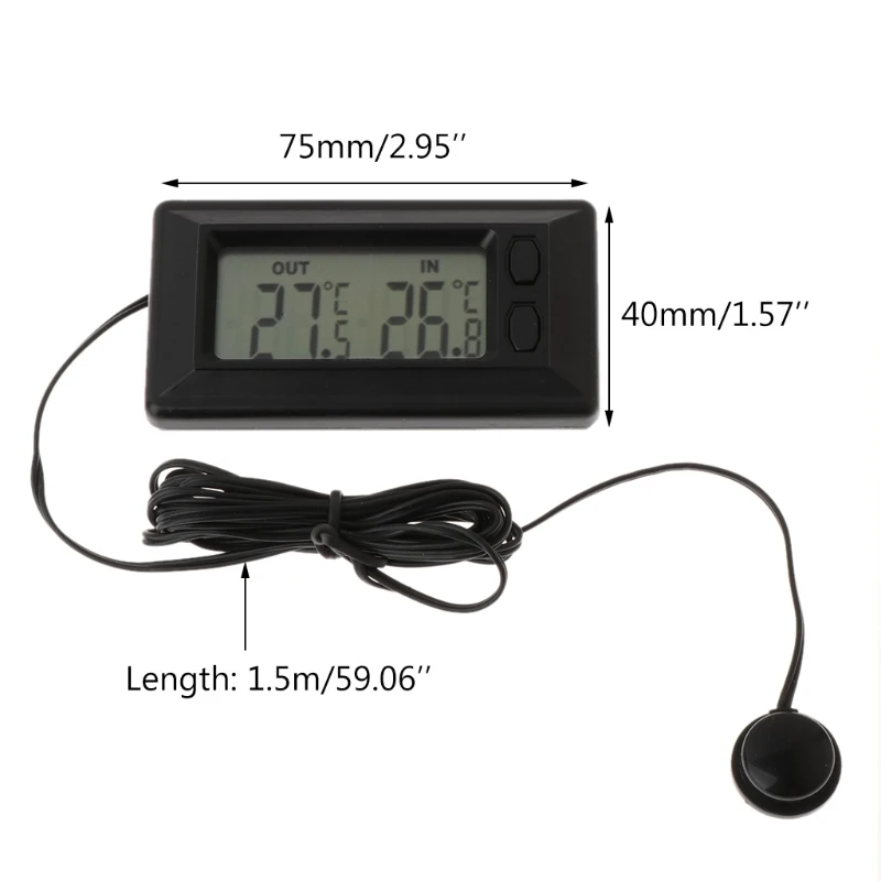 Auto Car LCD Digital Display Indoor Outdoor Thermometer Meter With 1.5m Cable Thermometers Inside and Outside Cars Tools Instrum mp3 fm inside and outside light sauna and household temperature control thermometer with led