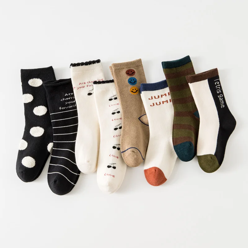 Осенне-зимние детские носки 4 пары для маленьких девочек спортивные хлопковые в
