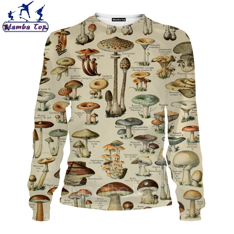

Топ Mamba, осенняя забавная Женская толстовка с 3D принтом животных, змей, съедобная еда, грибы, мужская рубашка, Харадзюку, хип-хоп, красочная од...