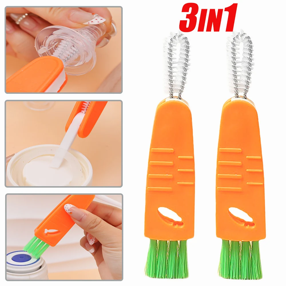 

3in1 Bottle Gap Cleaner Brush Food Grade Multi-functional Rotatable Milk Bottle Groove Gap Cleaning Brushes for Kitchen Gadgets