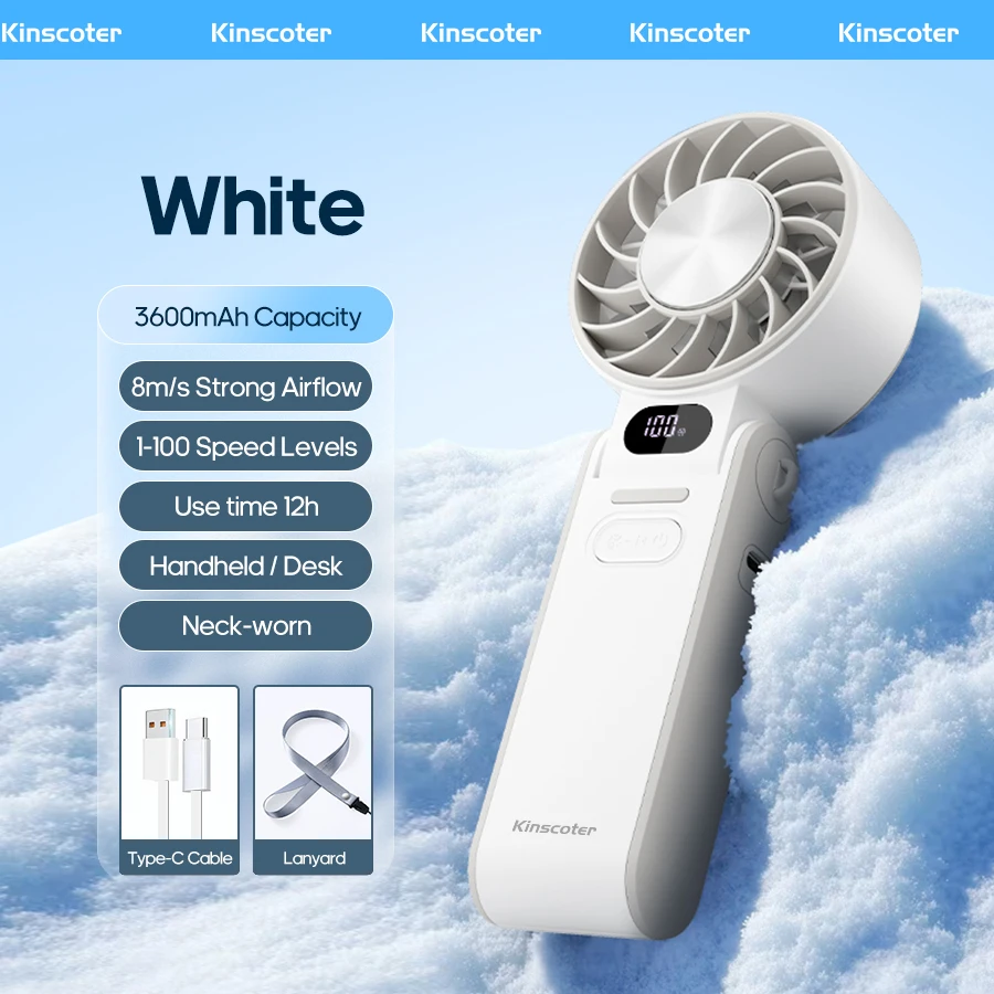 

Kinscoter Новый охлаждающий ручной вентилятор 3600 мАч Складной портативный вентилятор 100-уровневый высокоскоростной мини-персональный вентилятор со шнурком