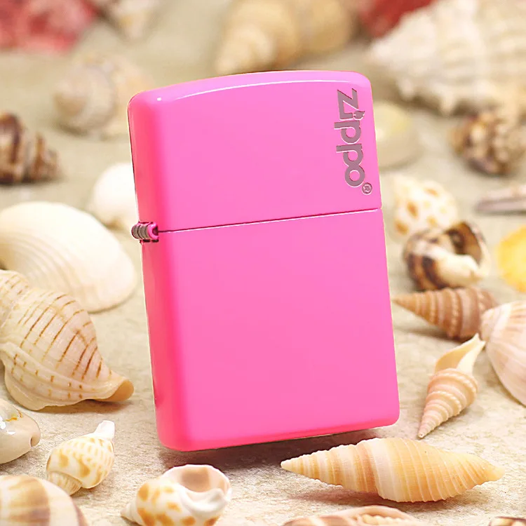 Genuine Zippo Neon pink Paint oil lighter copper windproof cigarette Kerosene lighters Gift with anti-counterfeiting code