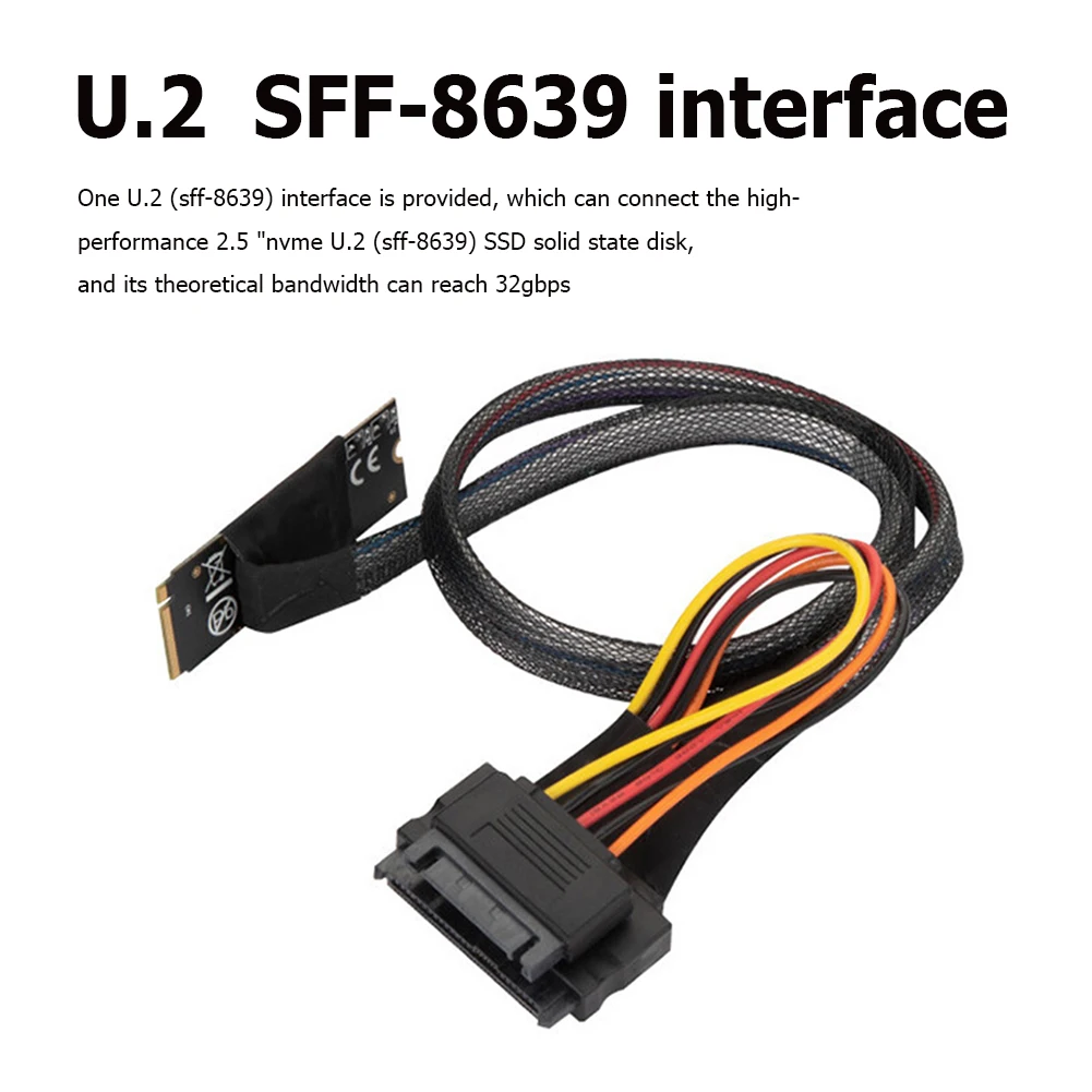 

M2TO8639 M.2 M-Key to U.2 SFF-8639 Interface Adapter Cable with SATA 15-Pin Female Connector for 2.5 inch NVMe SSD Hard Disk