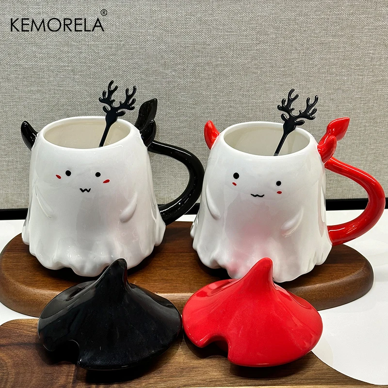 KEMORELA Керамическая Кружка Маленький Дьявол На Хэллоуин С Крышкой И Ложкой Милый