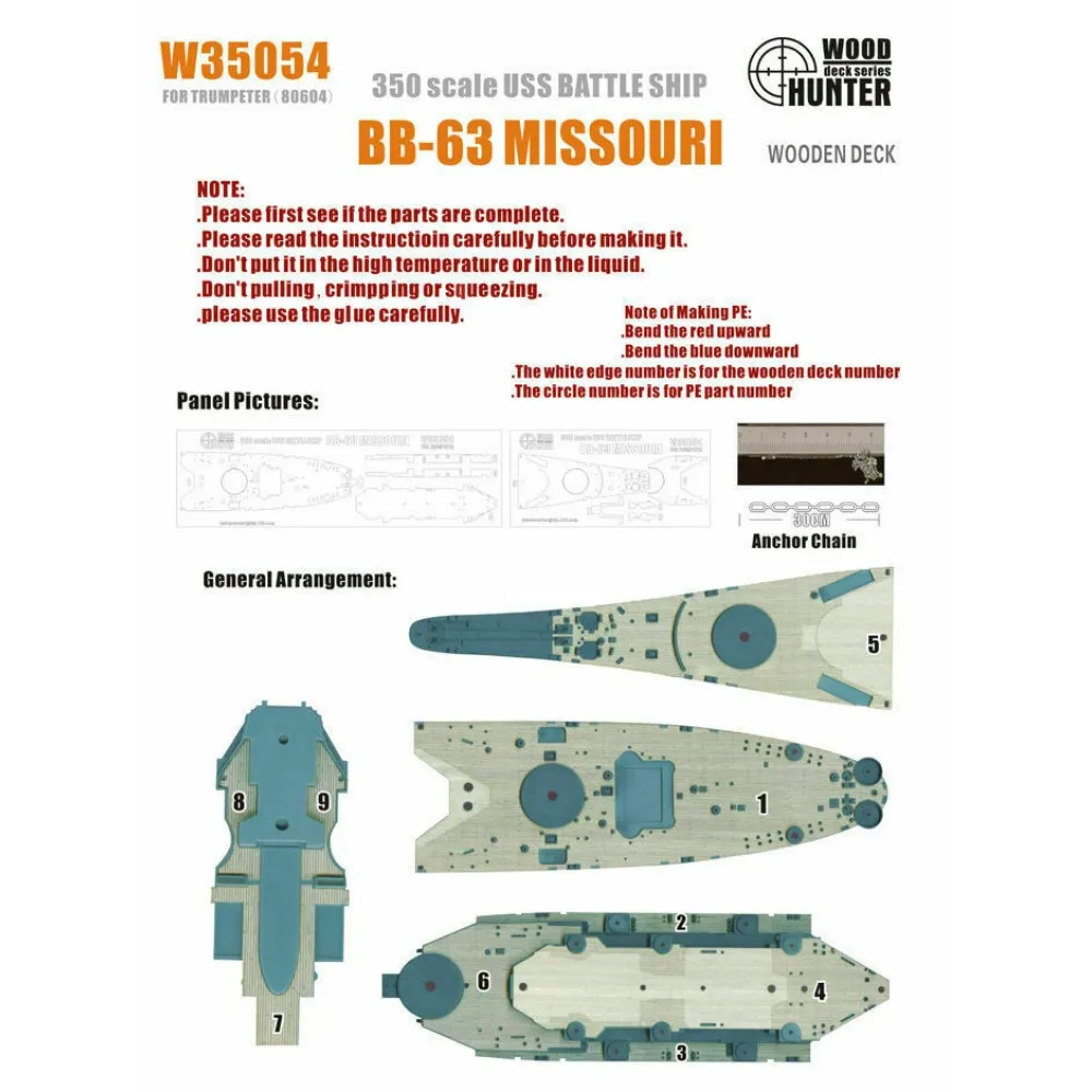 

Hunter W35054 1/350 деревянная колода USS BATTLR корабль BB-63 Миссури для TRUMPETER 80604