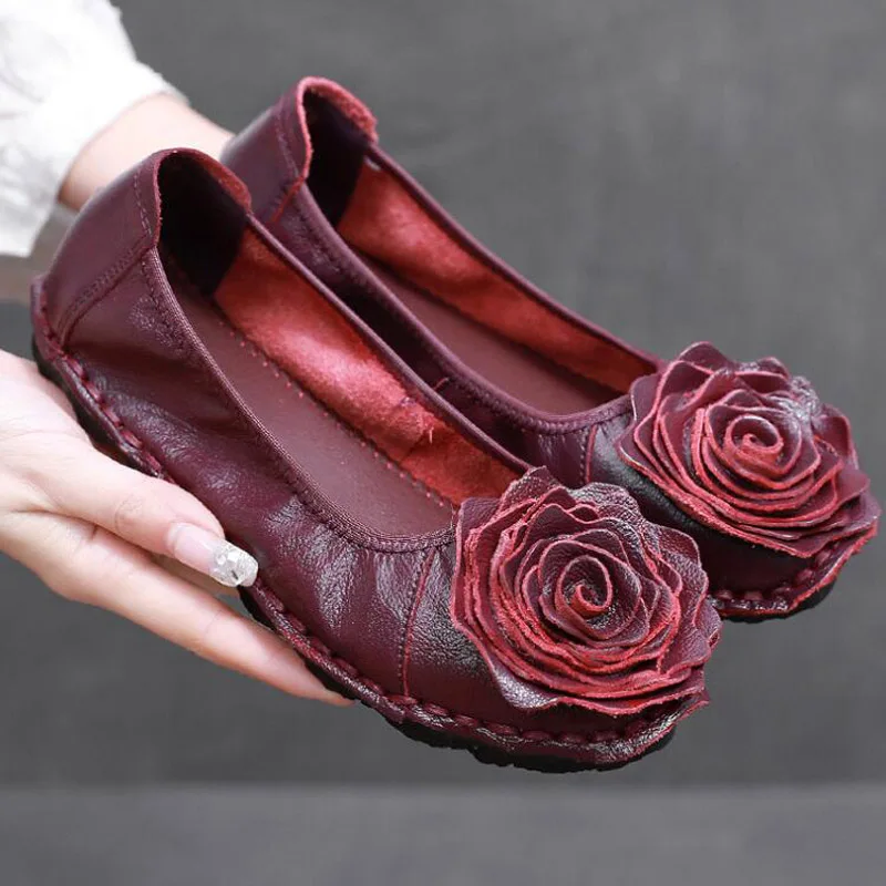 Spring Autumn Handmade Gravida Flats 2022 New Style Flower Genuine Leather Shoes Female Ballet Flats Casual Shoes Woman Loafers