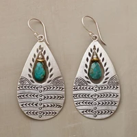bohemian nationality silver color dangle earrings for women retro gem dangler accessories eardrop jewelry wedding party gift