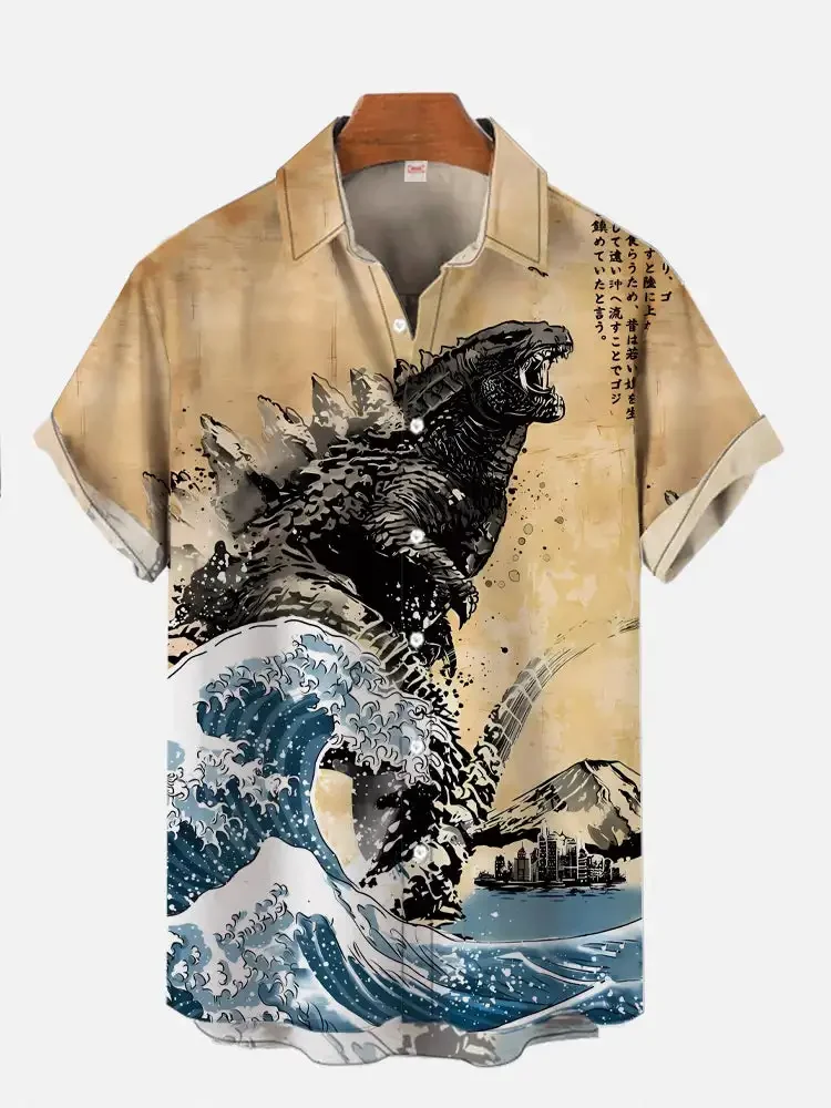 Лето 2023 новая рубашка с короткими рукавами и принтом Ancient Ink Ukiyo-e Monster мужская