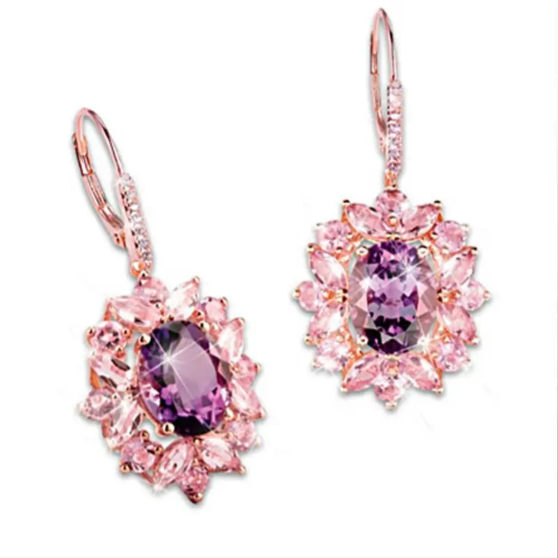

Classic Fashion Petal Earrings Inlaid Amethyst Gemstone Earrings Jewelry for Women Girl Wholesale Direct Sale