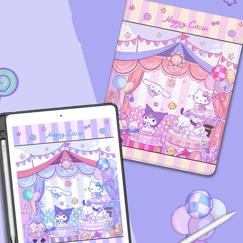 

Sanrio Ipad Protective Case Hello Kittys Kawaii Cinnanoroll Cartoon Kuromi Pochacco Shell 10.5 11 12.9 Inch Tablet Protect Cover