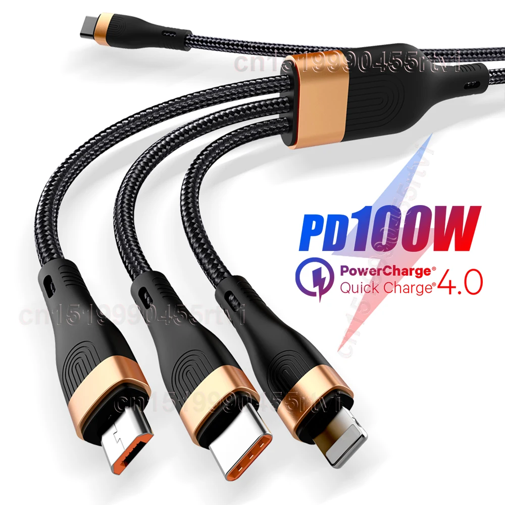 Кабель PD USB C 3 в 1 для iPhone 13 12 100 Вт кабель QC4.0 0 быстрой зарядки Micro Type-C Macbook Pro Samsung Xiaomi