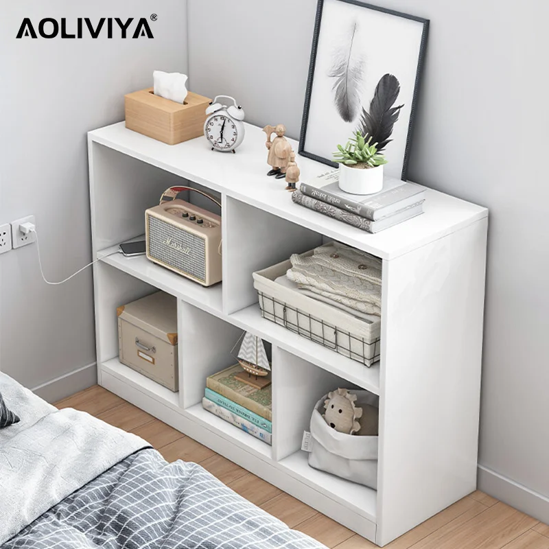 AOLIVIYA Bedside Table Small Bedroom Storage Rack Slotted Long Cabinet Bedside Bookshelf Office Storage Cabinet Display Cabinet