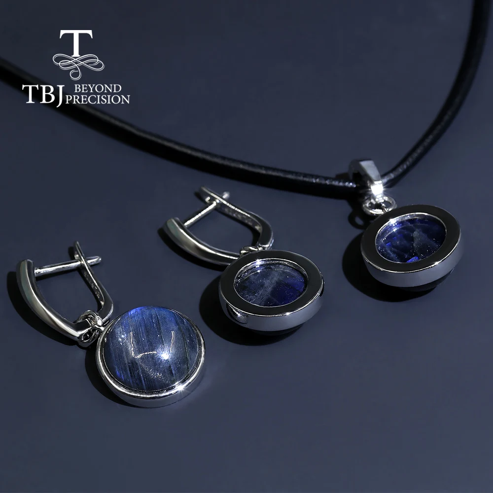 Простые круглые серьги из натурального синего лабрадорита с подвеской комплект